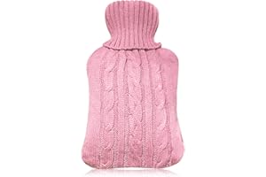 DEARBAG Funda para Bolsa de Agua Caliente, solo Funda, Suave Cómoda Reutilizable de Punto Lavable Desmontable, Funda para Aliviar el Dolor, Bolsa de Agua Caliente Calor Invernal (Rosa)