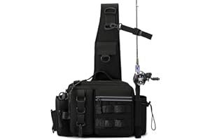 hzuisst Fishing Bag, Single Shoulder Fishing Tackle Bag with Rod Holder, Carp Fishing Tackle Bags, Camouflage Outdoor Carryall Bag, Heavy-Duty Oxford Fabric Water-Resistant Multi-Pockets Camping Pack