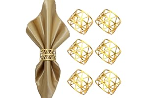 JHXhhthongtong servilleteros de aro de servilleta Metal Decoracion Napkin Rings Soportes de Anillos de Servilleta de Oro Triangulares Huecos para servilletas, decoración de Mesa, cenas Fiesta 6PCS