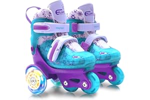 4-PEJIIJAR Roller Skates for Kids, Age 3-9 Toddler Beginner Roller Skates Adjustable, Outdoor Profession Light up Roller Skates, Childrens Quad Rollerskates for Personalised Birthday Xmas Gift
