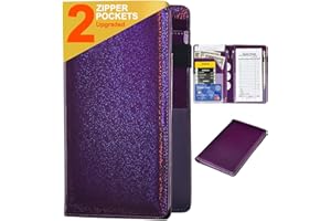 HERRIAT Server Books for Waitress - Glitter Leather Waiter Book Server Wallet with Zipper Pocket, Cute Waitress Book&Waitstaff Organizer with Money Pocket Fit Server Apron (Glitter Purple)