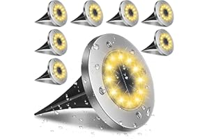 Melofo Solar Ground Lights 12 LEDs 8 Pack Outdoor Solar Garden Lights IP65 Waterproof LED Solar Night Lights Solar Disk Lights for Landscape Garden Yard Lawn Patio Pathway Walkway Fences Lighting