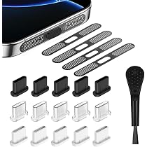 VONJUMA 20 Tappi Antipolvere USB-C In Silicone + 10 Spazzolini Per Pulizia – Protezione Per Porta Di Ricarica, Compatibile Con IPhone 15 E Android, Nero E Trasparente