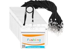 Fushing 30 Transparentes Piezas Plásticas De Verticales Etiquetas De Nombres De Insignia De Tarjeta de Identificación Y 30 Piezas De Cuerdas De Cuello Plano Con Gancho Giratorio