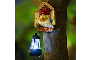 ‎YEOMOO Yeomoo Lustige Gartenzwerge Solar Figuren Gartendeko für Außen - Gartenzwerg mit Solar Laterne Baumstamm Garten Deko Geschenke für Frauen Männer Mama Geburtstag Garten Baum Zubehör Balkon Dekoration