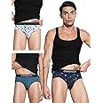 DAMENSCH Regular Fit Printed Cotton Blend Brief Underwear Anti-Bacterial Moisture Wicking Breathable Microfibre Waistband Stretchable Deo-Cotton Brief for Men