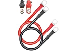 NETONDA 2PCS Câbles Onduleur Batterie 50cm, 5AWG Cable Batterie 16mm² avec Cosses à Anneau M10 Fil de Cuivre, 12V Câbles de Batterie pour Voitures Motos Camping-Cars Solaires Camions