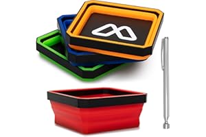 Bagulet Magnetic Parts Tray – 4-Pack Collapsible Silicone Bowls for Screws, Nuts, Bolts – Never Lose Small Parts Again – Non-Scratch Rubber Base – Telescopic Magnetic Pickup Tool