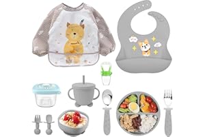 OSKUGLIN Baby Geschirrset mit Saugnapf, Kindergeschirr Set, Silikon Baby Geschirrset Kindergeschirr mit Saugnapf, 10 Stücke Rutschfest Silikon Geschirr Sets Rutschfest Babyteller Schüssel Lätzchen