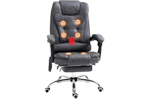 Vinsetto Heated 6 Points Vibration Massage Executive Office Chair Microfiber Adjustable Swivel High Back Desk Chair with Footrest Dark Grey