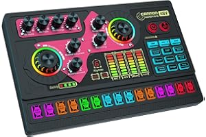 TENLAMP Podcast-Ausrüstungs-Set, Audio-Interface mit Mixer und Gesangseffekten, Soundboard-Sprachwechsler, Studio All-in-One XLR DJ-Mixer für Telefon, PC, Live-Streaming-Aufnahme, Tiktok, YouTube, Gaming