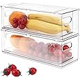 Wonlooker 2 Pack Refrigerator Organizer Bins with Pull-out Drawer, Stackable Fridge Drawer Organizer Set with Handle, Clear Plastic Food Storage Containers for Freezer, Cabinet, Kitchen, Pantry