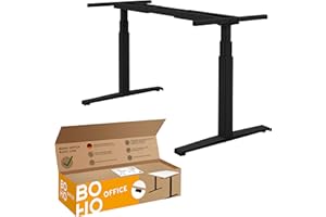 ‎BOHO OFFICE boho office® Höhenverstellbarer Schreibtisch Gestell - Elektrisch stufenlos, 2 Motoren ultraschnelle 80 mm/Sek, 3-Fach Teleskop, stabil, Memoryfunktion, Kollisionsschutz - Basic Line Schwarz