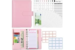XIMUHO Budget Binder A6 with 12pcs Binder Pockets, 12pcs Expense Budget Sheets, 6 Ring Budget Binder Money Saving Cash Envelopes System