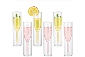 Inweder Set di 6 calici da champagne senza stelo, bicchieri da prosecco a doppia parete, bicchieri da vino classici, calici a tulipano, bicchieri in vetro soffiato a mano, bicchieri da tostatura per