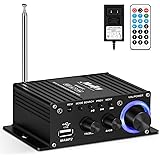 Moukey Compact Stereo Power Amplifier Wireless Peak Power 50W Dual Channel Hifi Audio Receiver FM USB AUX for Car Home Speake