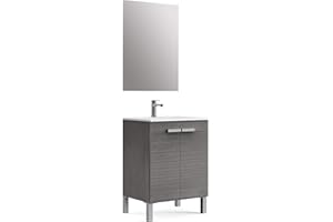 Baikal Mueble de Baño Neo, Dos Puertas, Mueble con Patas. Varios Acabados y Medidas. Melamina 16mm. Mueble MONTADO. 2 Puertas con Espejo 60 cm Ceniza