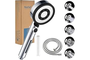 Nafall Słuchawka Prysznicowa z Filtrem – Wysokociśnieniowa Słuchawka Prysznicowa z Wężem, Głowica Prysznicowa z 5 Rodzajami, Funkcja Zatrzymywania, Oszczędzająca Wodę, Chrom Czarny
