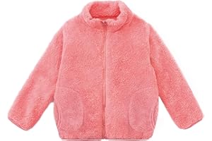 ANIMQUE Enfants Filles Garçons Corail Veste Polaire Col Montant Manteau à Fermeture Éclair Parent-Enfant Survêtement Automne Hiver Transitions Saisons Manteau Chaud et Doux avec Poches