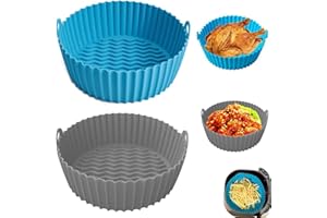 OUOQI 2pcs Air Fryer Silicone Pot,Wiederverwendbar Luftfritteuse Matten Silikon Korb Heißluftfritteuse,Air Fryer Accessories,Air Fryer Liners Silicone Pot Basket,Heissluftfritteuse Silikon Backblech
