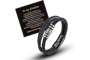 LAXPICOL Gift To My Son/Grandson/Husband mens bracelets,Mens leather bracelet boys bracelets With Stainless Steel Magnetic Clasp,Braided Leather Bracelet Birthday Gift For Men