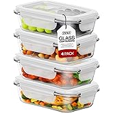 ZENO Glass Food Storage with Lids 4 Pack | 1000ml Airtight Food Containers | BPA Free Food Storage Containers with Plastic Lo