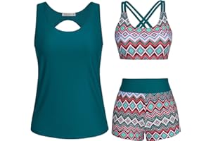 JASAMBAC 3 Piece Tankini Swimsuit for Women Swimwear Tank Top with Bikini Top Boyshort Set