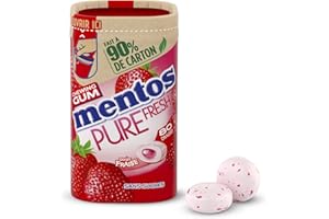 MENTOS GUM - Chewing-Gum Pure Fresh Fraise - Chewing-Gum Sans Sucres - Parfum Fraise Ultra Gourmand - Dure Longtemps - Boîte en carton de 80 Dragées - 160g