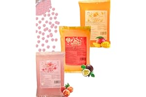 ‎PANDA MEISTER Bubble Tea Popping Boba Mix - 3 x 600g Packung Boba Fruchtperlen - Glutenfrei Boba Perlen - Mango+Pfirsich+Maracuja