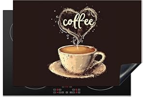 KitchenYeah© Protection Pour Plaque Induction 78x52 cm Deco Cuisine Protégé Cache De Cuisson Vitroceramique Café - Citation - Coeur - Café - 78x52 cm