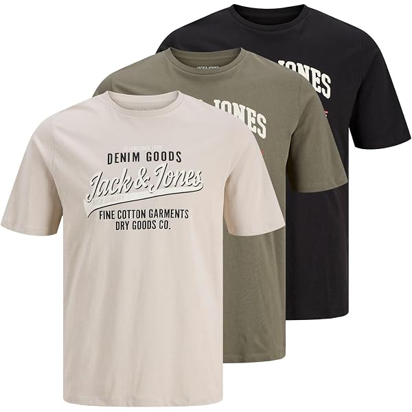 JACK & JONES Jorskull Nature Tee: Pacco Da 3 Magliette Uomo Con Scollo Rotondo - 5