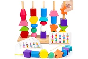 Tosekry Montessori Juguetes Niños 2 3 4 Años, Juegos Educativos Niños 2 3 4 Años Montessori Juegos Apilables Apilar y Enhebrar de Madera Regalo