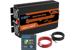 EDECOA Inversor 12v 220v Onda Pura 1000w convertidor de Corriente Transformador energia con Mando 2X USB con Sistema de Aislamiento galvanico (3a generacion)