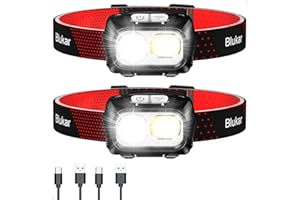 Blukar Torcia Frontale LED, 2 Pezzi 2000 Lumen Super Luminosa Lampada Frontale Ricaricabile con Luce Rossa, 8 Modalità di Luce, Dimmerabile Continuo, IPX5 Impermeabile Torcia da Testa per Corsa/Pesca