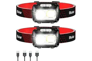 Blukar Linterna Frontal, 2uds Superbrillante Linterna Cabeza LED Recargable | con Sensor de Movimiento, Ajustable Ángulo, 8 Modos (con Luz Roja) para Camping, Correr, Bicicleta etc.
