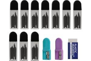 VXIWSCY Zestaw 100 sztuk wkładów cyrkowych 2B z gumką do ścierania i temperówką – wysokiej jakości wkłady zamienne do cyrkieli o średnicy 2 mm, grafitowe wkłady do precyzyjnego rysowania, do matematycznego