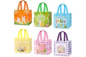 Isisyu 6 Pcs Easter Gift Bags for Kids, Easter Egg Hunt Bags with Handles, Non-Woven Reusable Multifunctional Waterproof Easter Toe Bags for Easter Party Supplies, Gifts Wrapping, Easter Treats