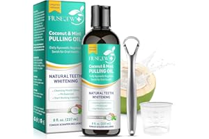 CCKULOOB Bain de bouche à l'huile de noix de coco naturelle et à la menthe poivrée avec gratte-langue, huile de menthe poivrée ayurvédique pour blanchir les dents, haleine fraîche et gencives saines, 237 ml