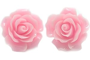Bluebubble ENGLISH ROSE 22mm Candy Pink Carved Rose CLIP ON Earrings on Gift Card