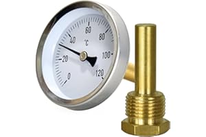 ZYWUOY Termómetro de metal para tubo de agua caliente, escala 0 – 120 °C, temperatura de calefacción, termómetro bimetálico, diámetro de 63 mm, para tuberías de agua caliente y radiadores para sistemas de