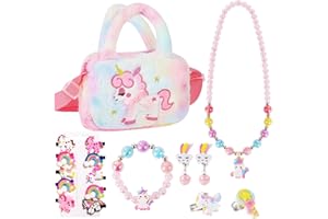 VGMANNTA Set Gioielli Unicorno per Bambina - Bracciale, Orecchini, Anelli, Collana, Accessori per Capelli, Mollette - Regalo 4-8 Anni