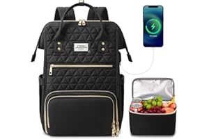 ETRONIK Lunch Backpack Women 17.3 Inch Laptop Backpack with USB Port College School Laptop Bookbag Teacher Nurse Work Backpacks with Insulated Cooler Bag Black