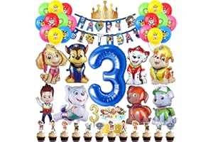 MENELOS Patrol Geburtstag Deko 3 Jahre, Paw Luftballon Kindergeburtstag Jungen Mädchen, Cartoon Dog Ballons Set, Hund Dog Patrol Blau Luftballon 3 Geburtstag, Tortendeko für 3 Jahre Kindergeburtstag Partydeko