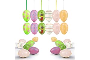 LOVEXIU Uova di Pasqua 24PCS,Uova Plastica,Decorazione Uova,Appendere Uova,Uova Colorate,Plastica Colorata Uova,Decorazione Albero Pasqua,Forma di Uovo Decorazioni,Fantastici Motivi Pasquali