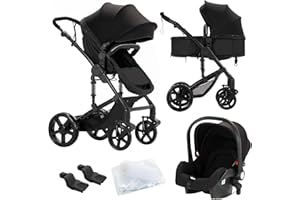 Nine point nine Trio Passeggino Neonati, Passeggino 3 in 1 con Doppia Modalità Spinta Reversibile, Carrozzina per Neonati con Grande Nacelle, Passeggino Trio con Telaio in Alluminio (588 Black)