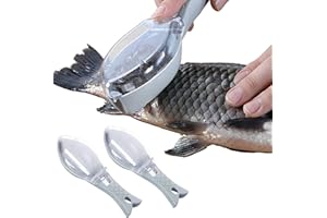 Ulawellor 2 Pezzi Raschiapesce Squamapesce Multifunzionale Strumenti in Plastica con Vaschetta do Raccolta,Strumento Efficiente per Disincrostare Pesci Raschietto (Blu)