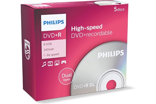 Philips DVD+R DoubleLayer High-Speed (8,5 Go / 240 Minutes de vidéo, Vitesse 1-8x, Jewel Case 10 pièces)