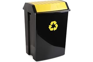 Tatay Cubo de Reciclaje 50L con Tapa Basculante | Uso Interior y Exterior | Apto para Bolsas de 30L a 50L | Acabado Anti UV | Plástico Resistente Libre de BPA | 40,5x33,5x57,5 cm, Negro, Plástico