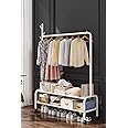 Lukzer MGR-008 Multipurpose Single Pole Metal Garment Rack with Wheels & 2 Bottom Shelves – Movable Clothing Stand & Storage Organizer for Bedroom, Hallway (34 x 120 x 173 cm, White)