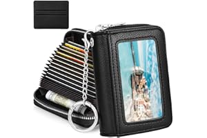 flintronic Etui na karty kredytowe, ochrona RFID, prawdziwa skóra, etui na karty akordeonowe, mini portfel na karty kredytowe, portfel z zamkiem błyskawicznym, mały portfel dla kobiet i mężczyzn, 14